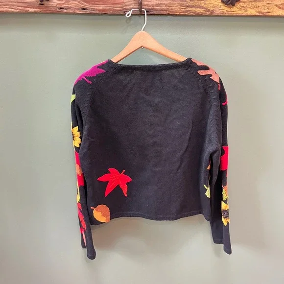 Michael Simon Fall Leaves Sunflower Knit Cardigan M Autumnal Sweater - Picture 4 of 4
